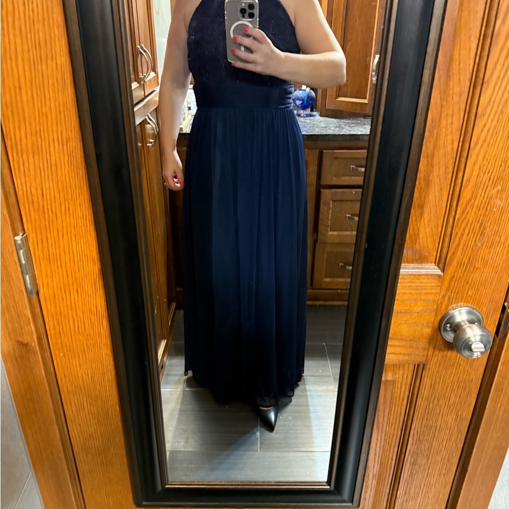 Elegant Navy Blue Halter Gown